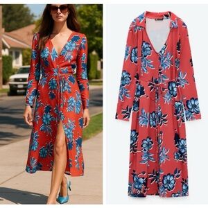ZARA retro print floral button dress